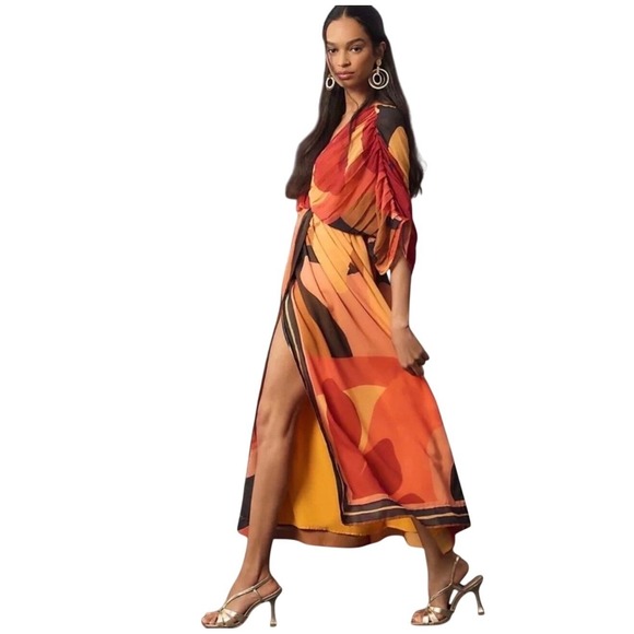 FARM Rio Dresses & Skirts - Farm Rio Anthropologie Maxi‎ Dress Pleated Sleeves Luxury Boho Resort Outfit S